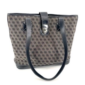Dooney & Bourke Black Signature Fabric Leather Trim Large Tote Bag